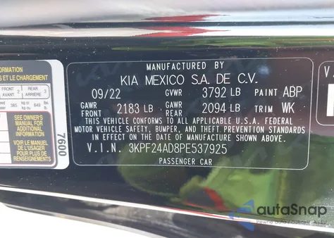 2023 Kia Forte Lx z USA, uszkodzony, nr VIN 3KPF24AD8PE537925
